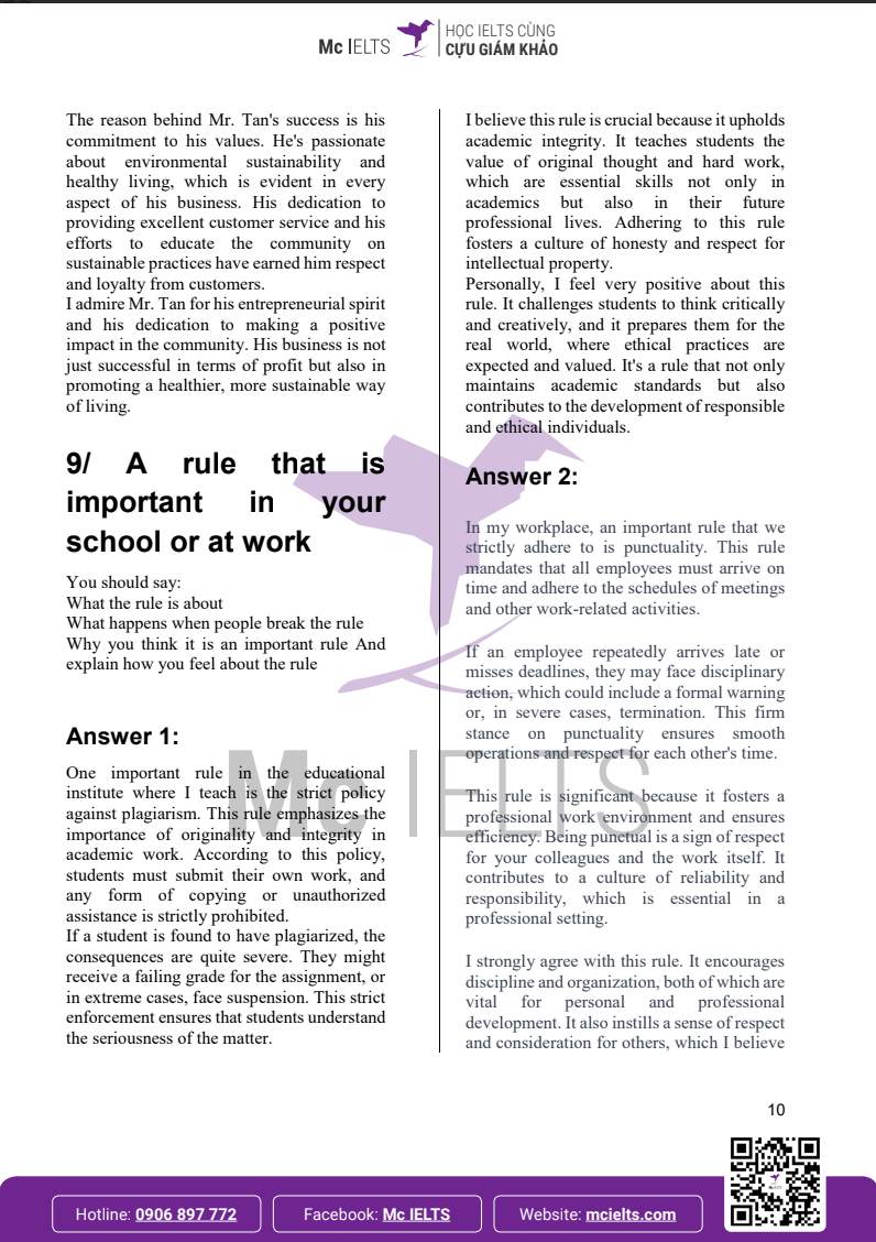 Câu trả lời mẫu cho IELTS Speaking Part 2