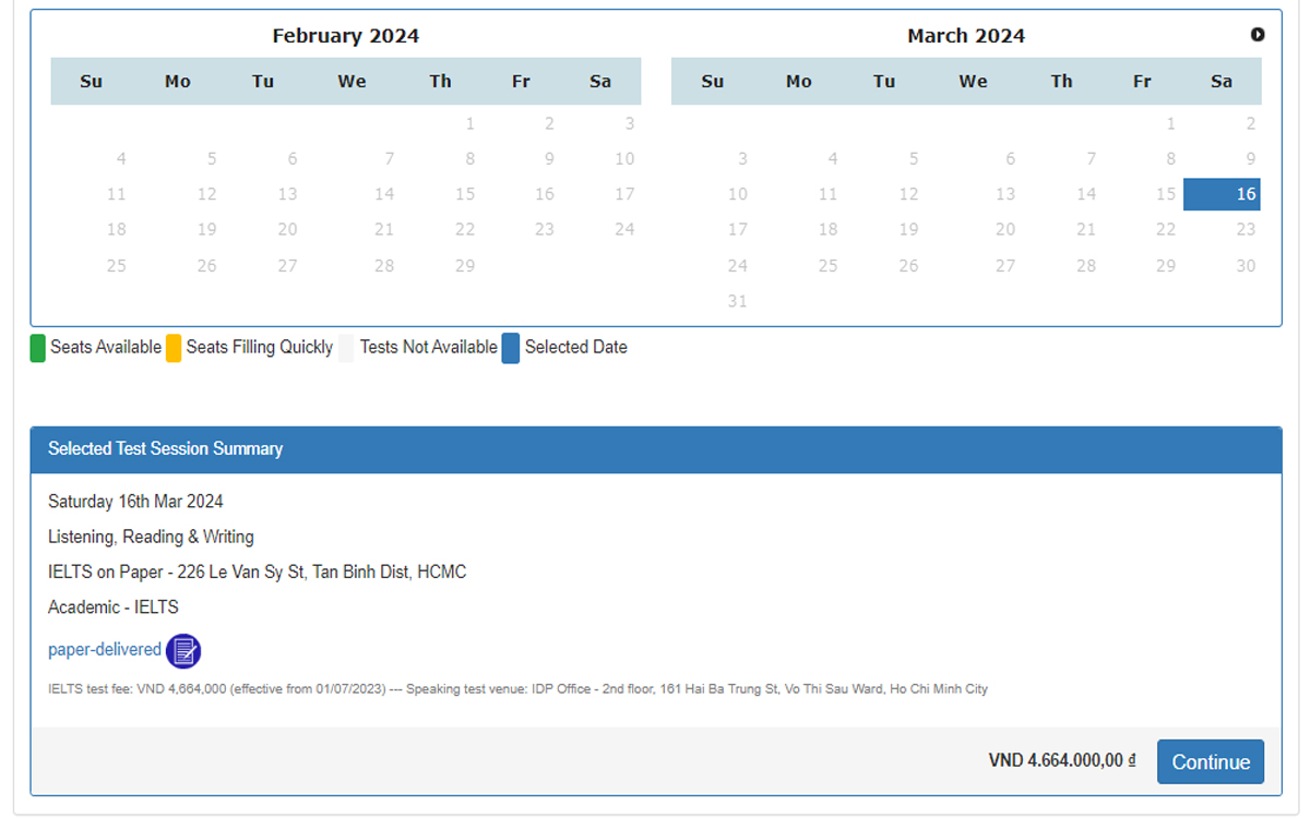 Sau khi chọn địa điểm thi IELTS và trung tâm thi IELTS, hãy điền thông cá nhân và thực hiện thanh toán lệ phí