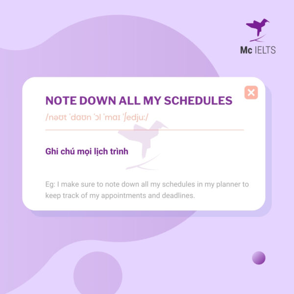 Vocabulary note down all my schedules - Topic Memory
