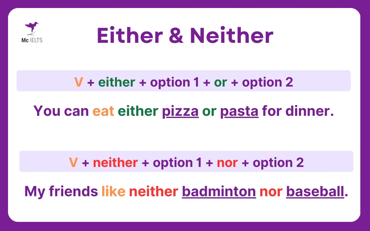 Khi nào sử dụng cấu trúc neither either?