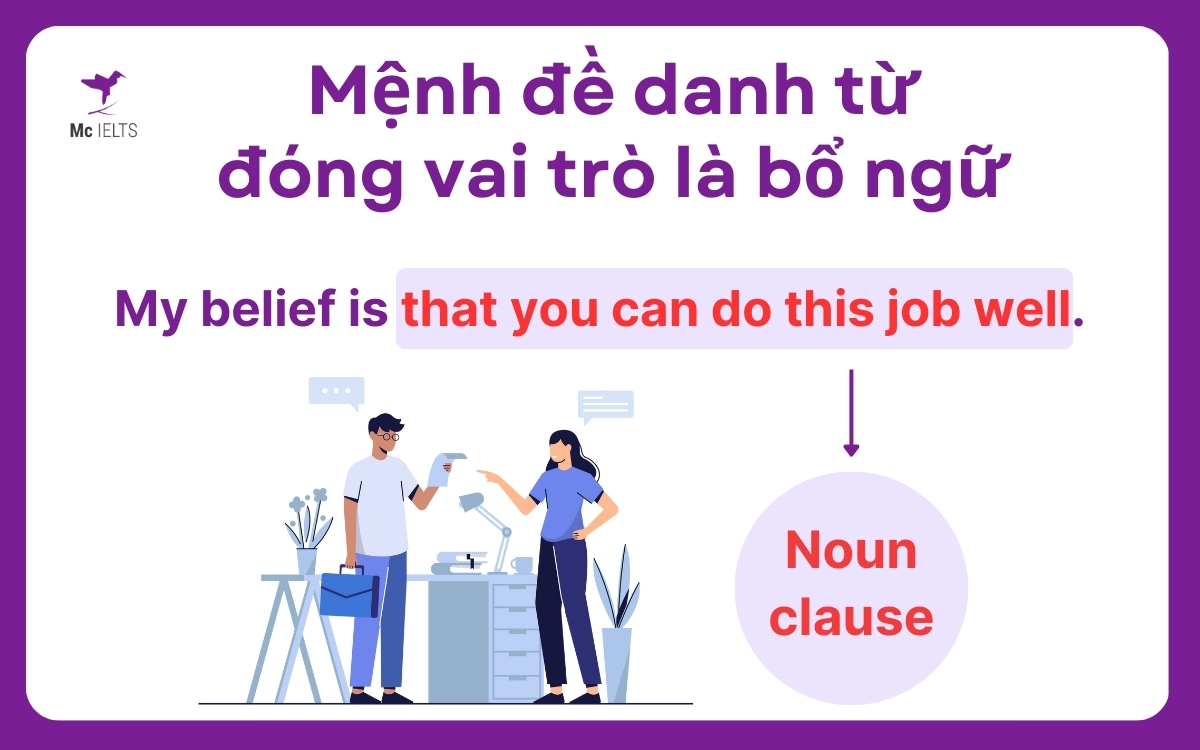 Ví dụ Mệnh đề danh từ làm bổ ngữ