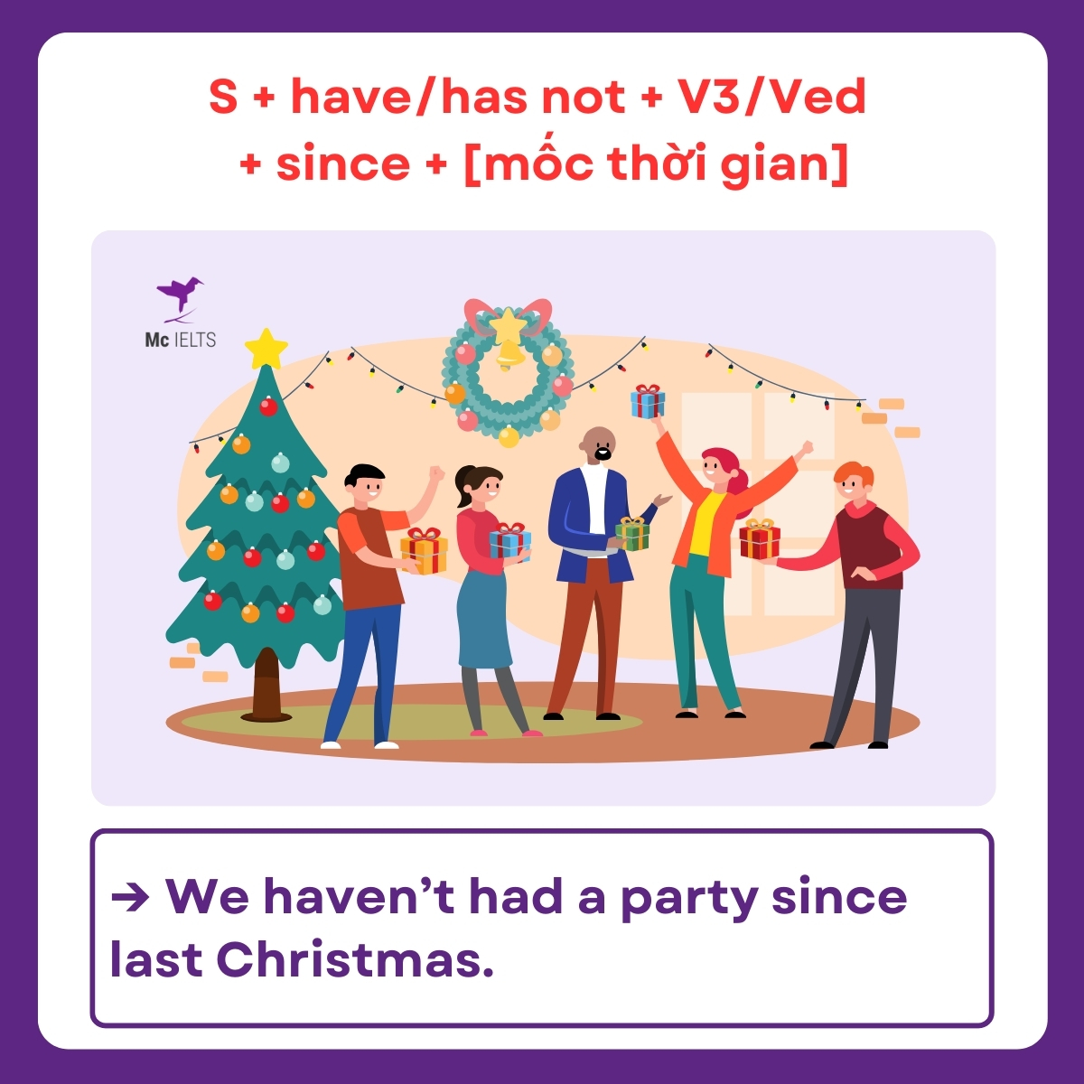 Ví dụ cấu trúc S + have/has not + V3/Ved + since + [mốc thời gian]