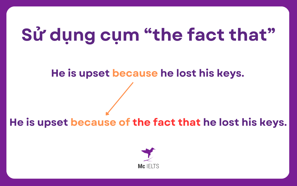 Sử dụng cụm “the fact that” và giữ nguyên mệnh đề phía sau