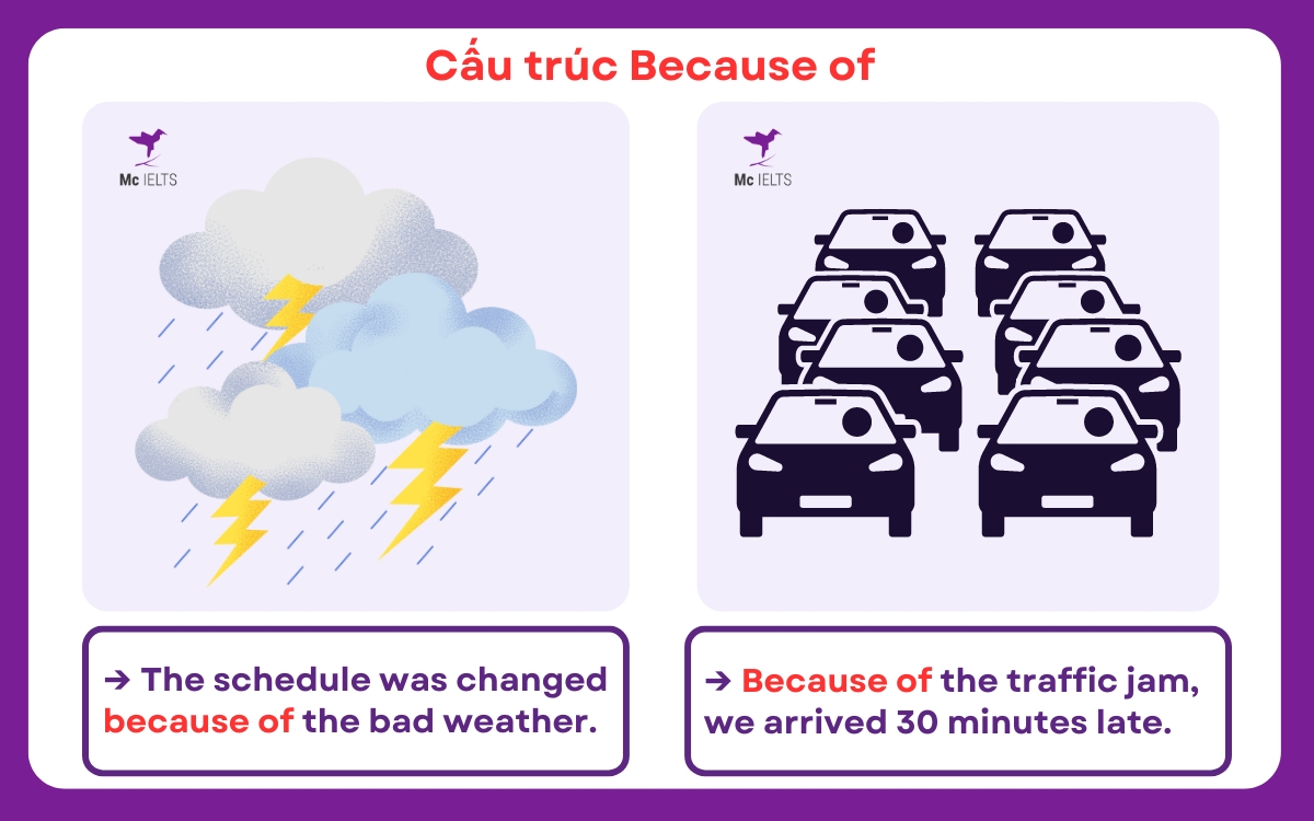 Ví dụ cấu trúc ngữ pháp Because of